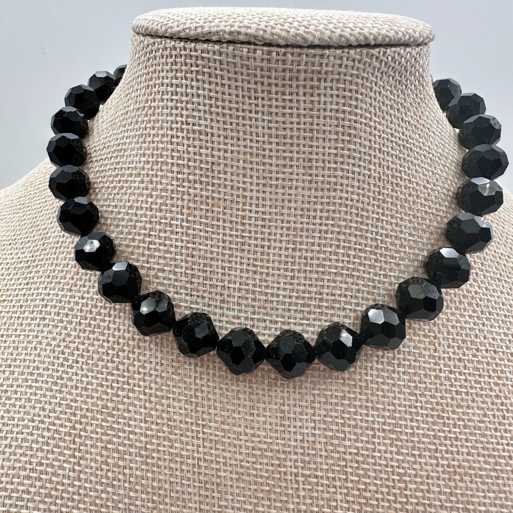 Vintage 90s Laguna Black Faceted Beaded Choker Necklace Women's Classic Jewelry